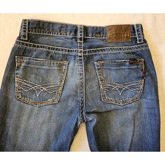 Seven 7 Embroidered Back Pockets Boot Cut Women’s Blue Denim Jeans Size 32"W - Picture 6 of 16